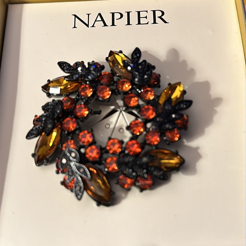 New Napier Fall Colors Floral Wreath Brooch - Picture 2 of 4